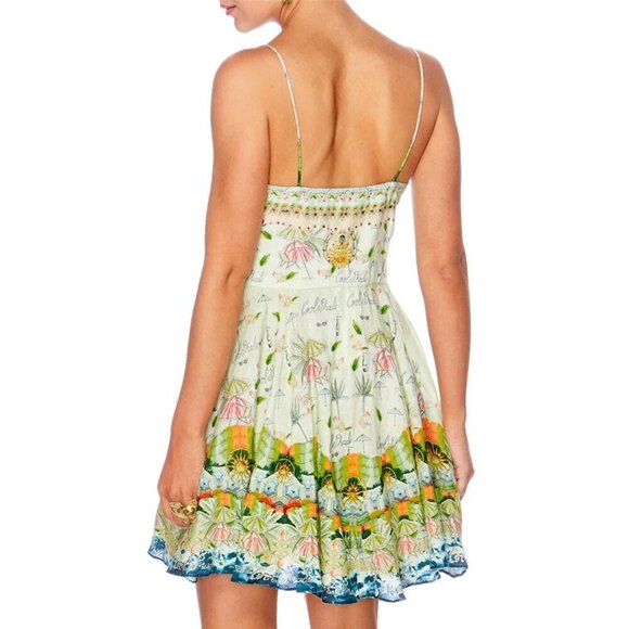 Camilla Sundowners Short Linen Dress With Tie Front Size XS NWT b162 - Picture 4 of 14